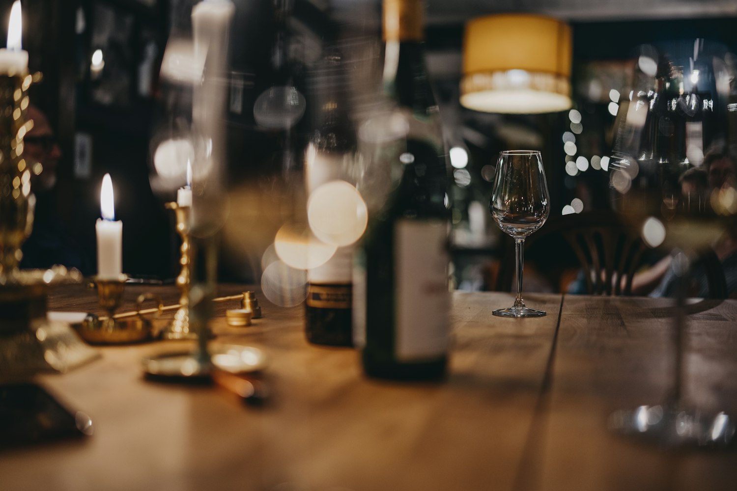 Wine bottles on a table